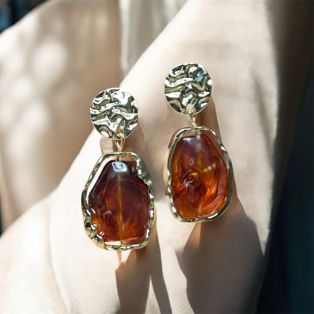 Gold and Brown Stud Earrings